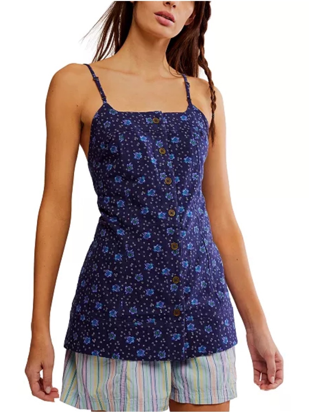 Free People Navy Blue Floral Button-Front Cami NWOT